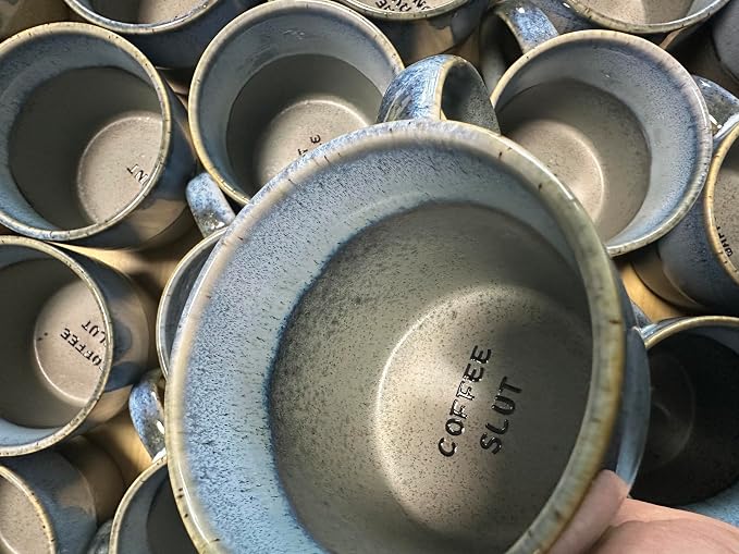 Jumbo Lightning Sweary Mug,Glaze Ceramic Mug,Handmade Pottery Coffee Mugs, Engraved Sarcastic Quote - Gift for Friends and Coworkers,Comes with a fine coffee spoon (TWAT WAFFLE)