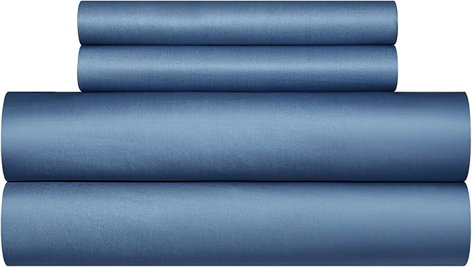 Slate Blue Cotton Duvet Cover Set King 100% Long-Staple Cotton Sateen Bedding Set, Soft Breathable Smooth Organic Pure Cotton Plain Comforter Cover, Luxury Minimalist Bedroom Decor for All Season