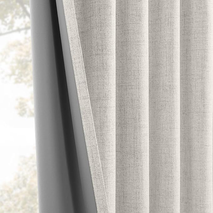 CUCRAF Linen 100% Blackout Curtains 108 Inch Length 2 Panels Set, Back Tab and Rod Pocket Curtain for Living Room Bedroom, Room Darkening Window Drapes Thermal Insulated, (37x108 inch, Greyish White)