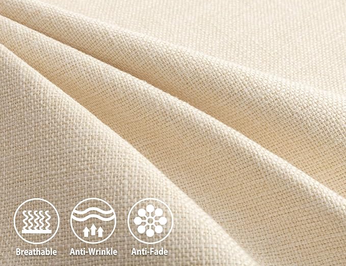 Stellhome Burlap Throw Pillow Covers Solid Farmhouse Linen Pillowcase for Bed Couch Sofa Bench, Set of 2, 24 x 24 inch (60 x 60 cm), Cream