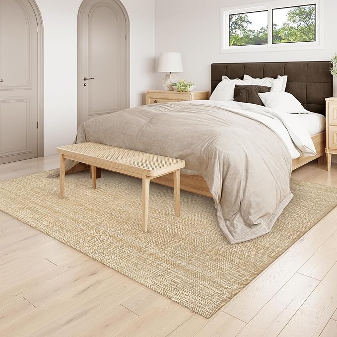 LEEVAN Washable Kitchen Rug 6' x 9', Tan Bathroom Rugs, Reversible Living Room Carpet, Farmhouse Low Profile Bedroom Floor Mat, Modern Nursery Carpet for Foyer Laundry/Proch Decor