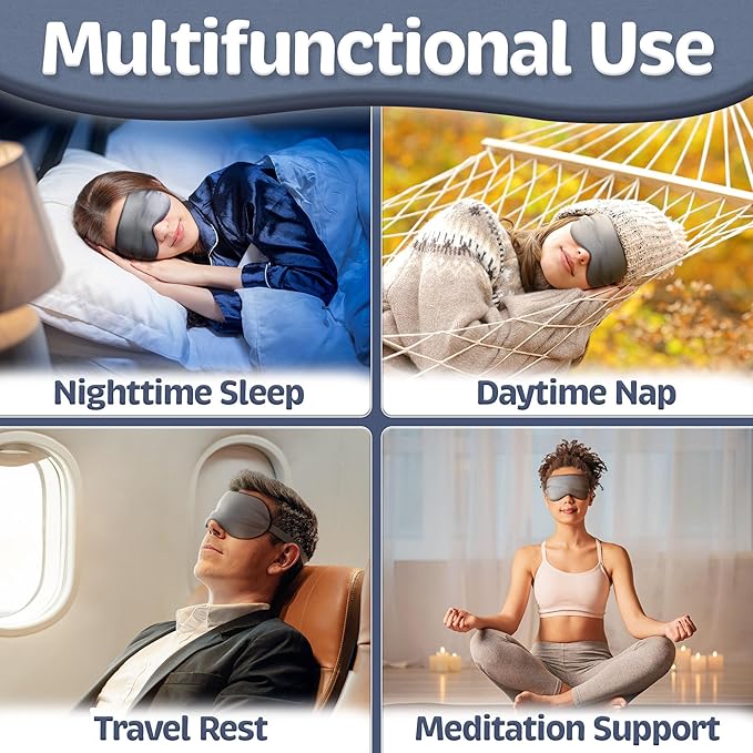 Sleep Mask - Dark Gray, 100% Viscose Derived from Bamboo - Lightweight Eye Mask with Adjustable Strap - Blackout Sleeping Blindfold for Women & Men - Comfortable Light Blocking Eye Cover
