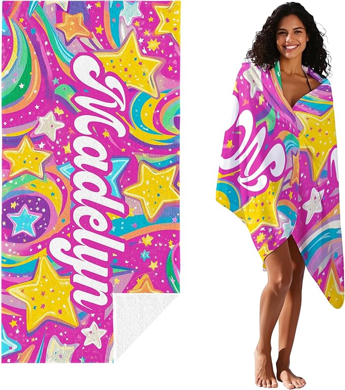JML Custom Beach Towel with Name, Personalized Microfiber Beach Towel with Name, Large, Soft, Quick Dry & Absorbent for Swim, Pool,Adult,Summer Holiday,Vacation,Travel,Gift for Anniversary, Birthday