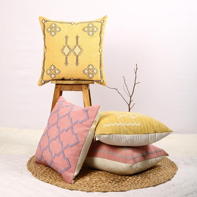 Trade Star 100% Cotton Handloomed Pillow Cases Handwoven Farmhouse Pillowcases Sabra Kilim Pillow Shams 18x18 Inches Set of 4 Throw Pillow Covers (Sabra 1)