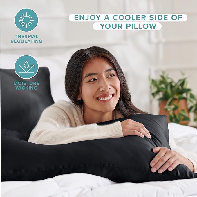 Bare Home 100% Mulberry Silk Pillowcase for Hair and Skin - Ultra Premium 6A Grade 19 Momme Silk Pillow Case - Hidden Zipper - Breathable Cooling Pillow Cover (Body, Black)
