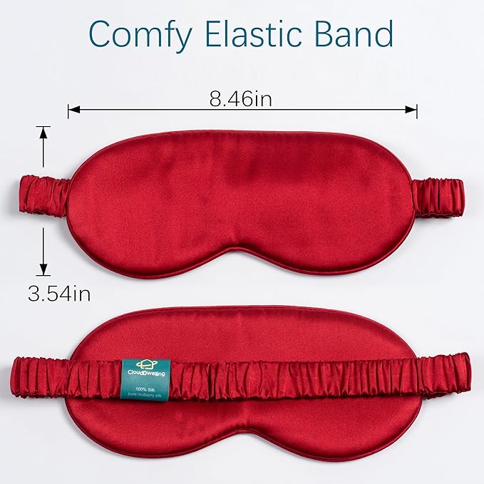 100% 22 Momme 6A Grade Double-Sided Pure Mulberry Silk Eye Mask Soft Breathable Sleep Blindfold with Elastic Headband for Men and Women Pack of 1 (Red)