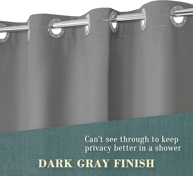 No Hook PEVA Shower Curtain or Liner - 8G Heavy Duty Grey Bathroom Shower Curtain No Hooks Required, Waterproof Plastic & PVC Free, Standard Size 71 x 74, Dark Gray