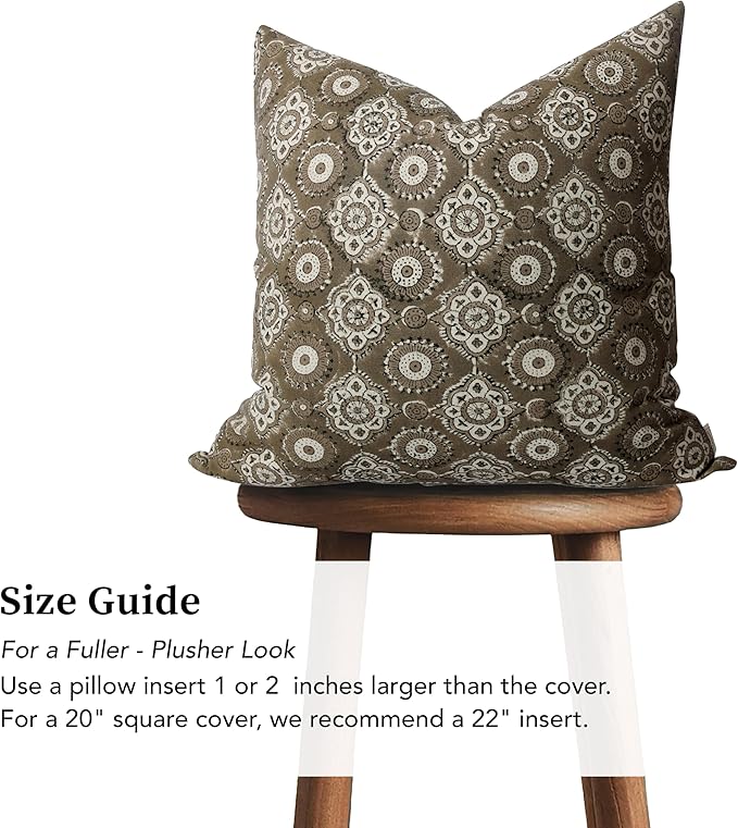 Handmade Block Print 100% Thick Cotton 20 x 20 inch Throw Pillow Cushion Cover with Zipper - Pillowcase for Bedroom, livingroom, Couch, Sofa, Outdoor, Chair, Bed, Home Décor-Uma (Gauntlet Gray)