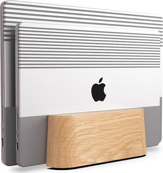 COREMINDED Adjustable Dual Vertical Laptop Stand for Desk, Wooden Laptop Holder, MacBook Pro Stand, Wood Mac Air Dock
