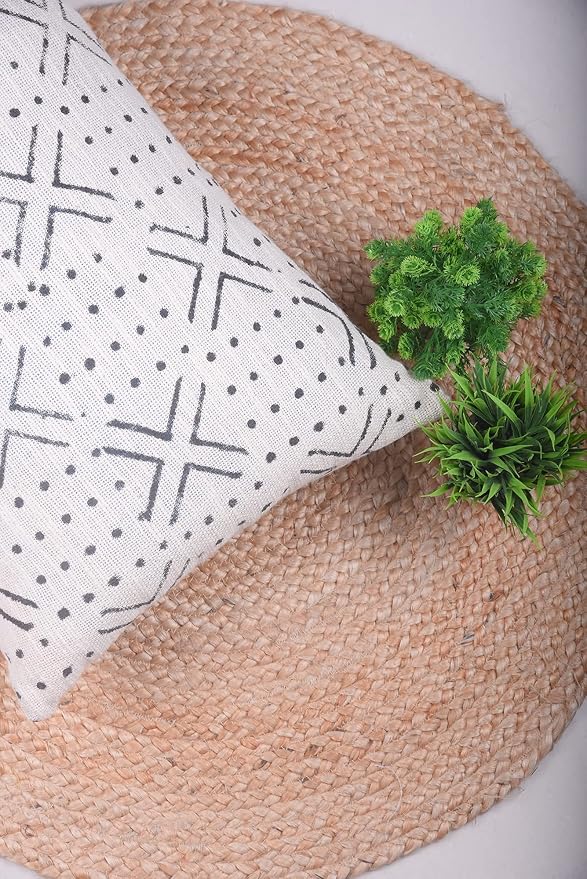 Trade Star Bedding Pillow Case Handmade Mudcloth Decorative Lumbar Cushion Case 100% Cotton Pillow Cover Beautiful Farmhouse Geometric Throw Cushion Case for Living Room (Ivory NOVA) 14X36 INCHES