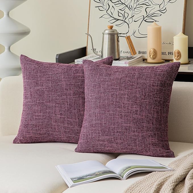 Kevin Textile Best Faux Linen Throw Cushion Covers Shams Textural Pillowcase with Hidden Zipper, 26"x26"(2 Pack, Purplish Red)