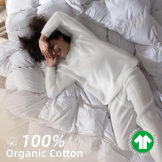 Goose Feather Down Comforter Super King Size,100% Organic Cotton Duvet Insert,All-Season Luxury Duvet Insert with Baffle Box Design, 750+Fill Power Hotel Collection Bedding Comforter