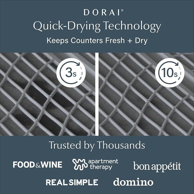 Dorai Home Dish Pad - Collapsable Stone Dish Drying Mat with Diatomaceous Earth for Quick Drying - Ultra Absorbent - Encased in Silicone - Eco-Friendly, Foldable - Large 24.6" x 16.5", Slate