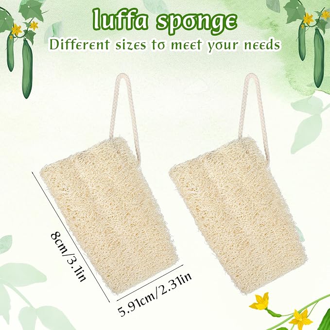 Tyqour 2PCS Exfoliating Body Scrubber Natural Loofah Sponge, Shower Sponge for Body Organic Body Loofah for Smooth Skin, Ideal Shower Scrub for Men & Women, Beige