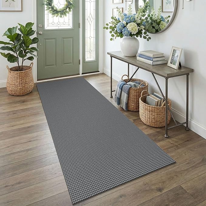 EARTHALL Woven Runner Rug 3x7 Ft Washable Runners for Hallways Wide Non Slip Rubber Backed Kitchen Runner Braided Indoor Floor Carpet for Entryway, Hallway, Kitchen, Bedroom, Dark Gray