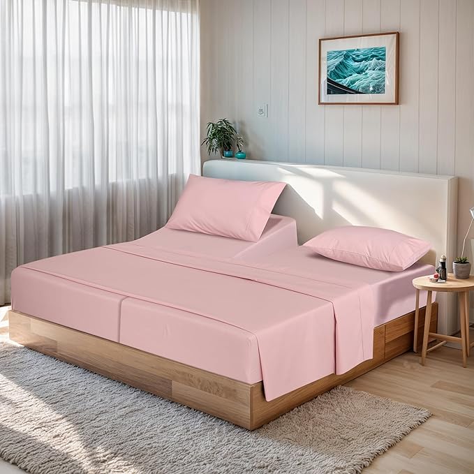 RUVANTI 100% Cotton Organic Percale Sheets Split King Size – Crisp Cooling Bed Sheets for Hot Sleepers, Deep Pocket 15”, Soft Peach Finish, Breathable & Durable Hotel-Style 5 Pcs, Peach Skin