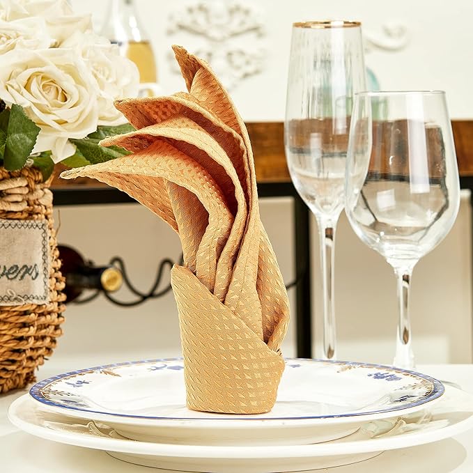 Mebakuk Cloth Napkins Set of 12, Premium 17 x 17 Inch Solid Washable Small Triangle Weave Napkins, Soft Table Napkin for Wedding Party Restaurant Dinner Parties