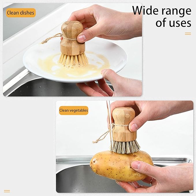 Natural Sisal Dish Washing Brush Bamboo Round Scrub Brush Pots Pans Vegetables Household Cleaning Brush… (Palm)