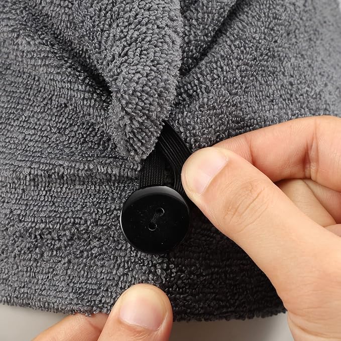 3Pack Grey Microfiber Hair Towel, Hair Towel Wrap for Women, Hair Drying Towel with Button, Hair Wrap Towel for Curly Hair, Hair Turban for Wet Hair (Grey 3 Pack, 10Wx28L)