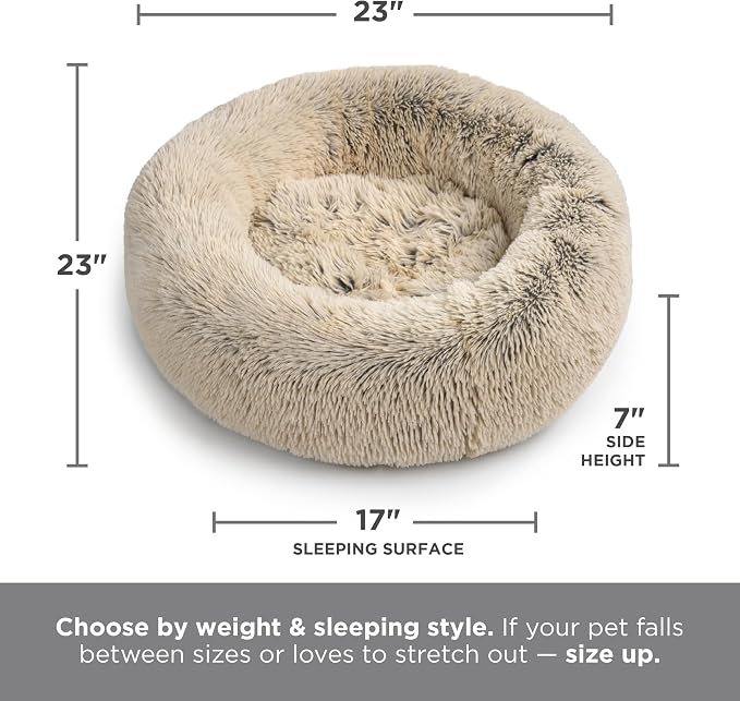 Best Friends by Sheri The Original Calming Donut Dog Bed for Small Dogs up to 25 lbs, Shag Faux Fur, Taupe, 23" x 23"