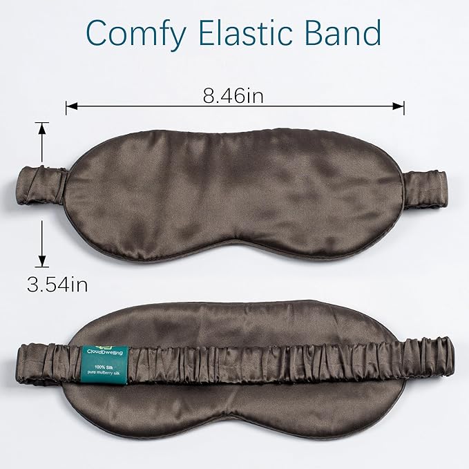 100% 22 Momme 6A Grade Double-Sided Pure Mulberry Silk Eye Mask Soft Breathable Sleep Blindfold with Elastic Headband for Men and Women Pack of 1 (Charcoal)