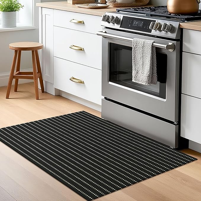 EARTHALL Small Area Rug 2x3 Ft Washable Rugs for Entryway Non Slip Braided Throw Rugs Door Mat Indoor Outdoor Entrance Cotton Woven Carpet for Kitchen Foyer Front Door, Black/Cream