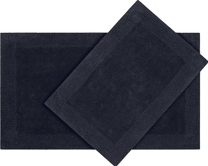 Bedding Craft 100% Cotton Bath Mat - Soft Hotel-Style Rectangular Bathroom Floor Rug - Plush, Water Absorbent Cloth Bathmat for Outside Bathtub/Shower, Machine Washable Cotton Bath Rug 21x34 Dk Grey