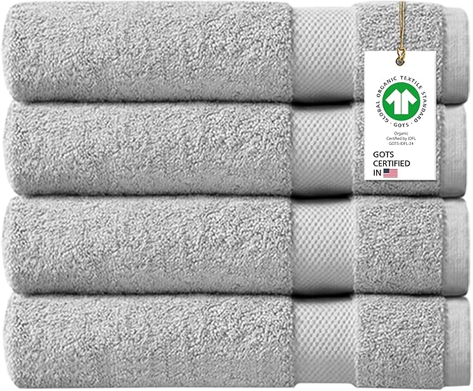 100% Organic Cotton Towels 650 GSM Plush Feather Touch Quick Dry Bath Towel, Pack of 4 GOTS Certified, Oeko-Tex Green Certified, Organic Cotton Bath Towel, 30"X58"