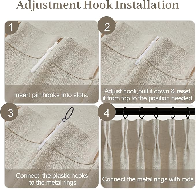 Extra Wide Pinch Pleated Curtains 102 Inches Long for Sliding Glass Door 60 Inch Wide Linen Curtain Memory Trained Pleat Drapes Hooks Rings 60x102 Curtain for Large Window, Burlywood Birch, 1 Panel