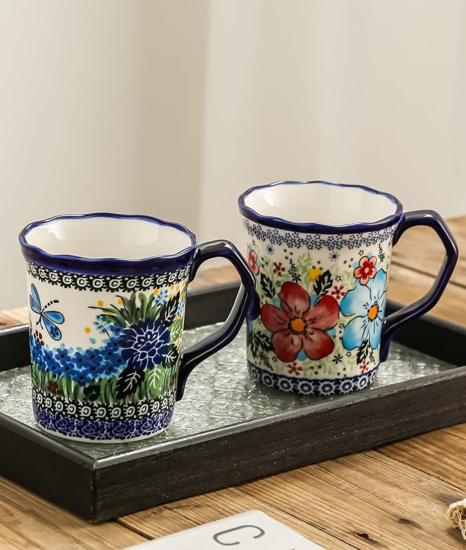 Ceramic Cup 13 oz, Handmade Premium Porcelain Mug for Coffee Americano Latte Cappuccino Milk Tea Cereal Cola Dishwasher Microwave Oven Safe Pottery Elegent Gift for Mother Girl Women