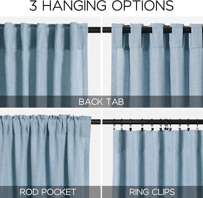 Nanspring Blue Curtains 80 Inches Length for Living Room Back Tab Rod Pocket Semi Sheer Linen Drapes Muted Neutral Boho Dusty Blue Linen Textured Window Curtain for Dining Room Bedroom 52X80 Inch