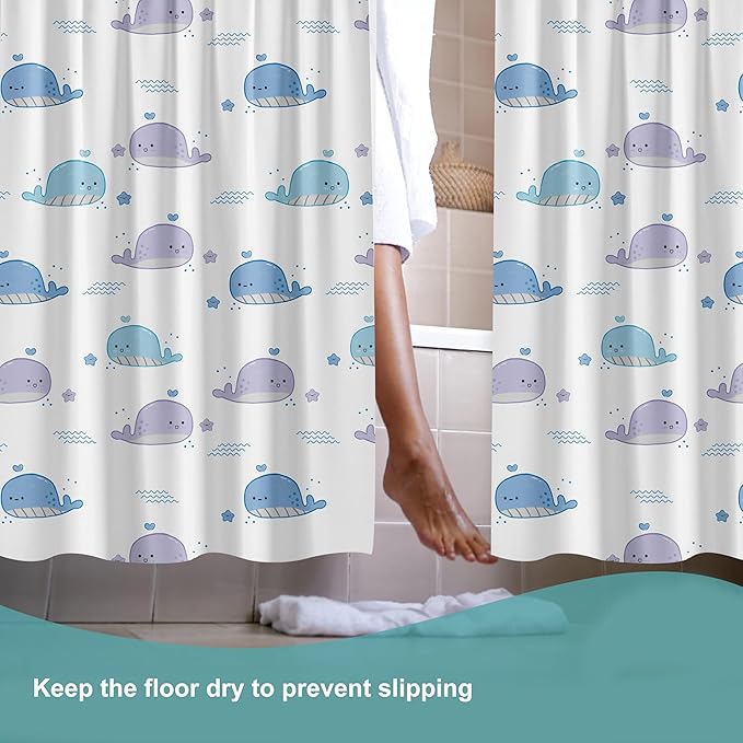Plastic Shower Curtain Liner, Premium EVA 5G Little Whale Shower Curtain, Shower Curtains for Bathroom with 3 Magnetic Weights and Rustproof Grommets (Little Whale, 72x72 in)