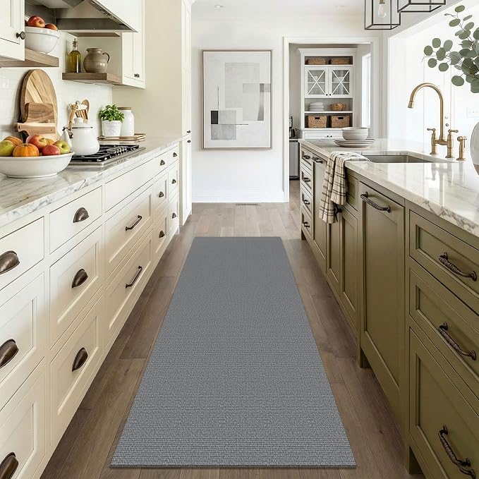 EARTHALL Washable Runner Rug 3x6 Ft Non Slip Runners for Hallways Wide Cotton Rubber Backed Kitchen Runner Braided Indoor Floor Carpet Runners for Entryway, Hallway, Kitchen, Bedroom, Charcoal Gray
