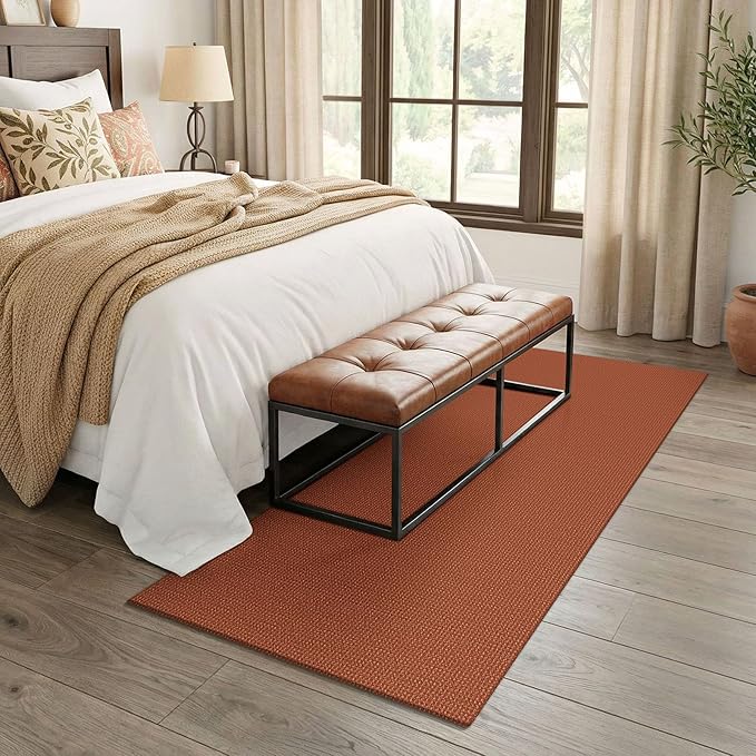 EARTHALL Woven Runner Rug 3x7 Ft Washable Runners for Hallways Wide Non Slip Rubber Backed Kitchen Runner Braided Indoor Floor Carpet for Entryway, Hallway, Kitchen, Bedroom, Rustic Orange/Tan