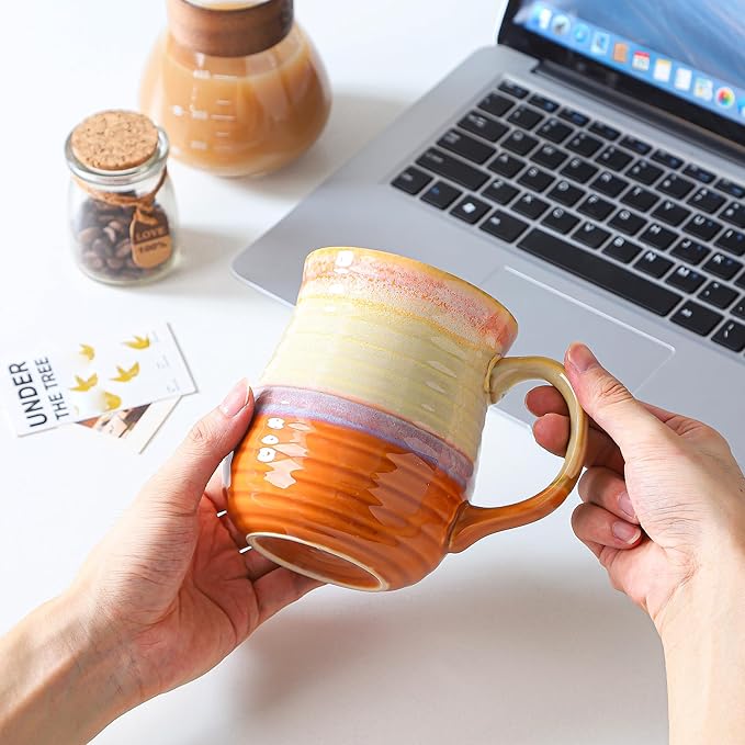 23 oz Large Ceramic Coffee Mugs, Handmade Cup with Large Handle, Big Tea and Coffee Cups for Office and Home, Microwave and Dishwasher Safe (Orange)