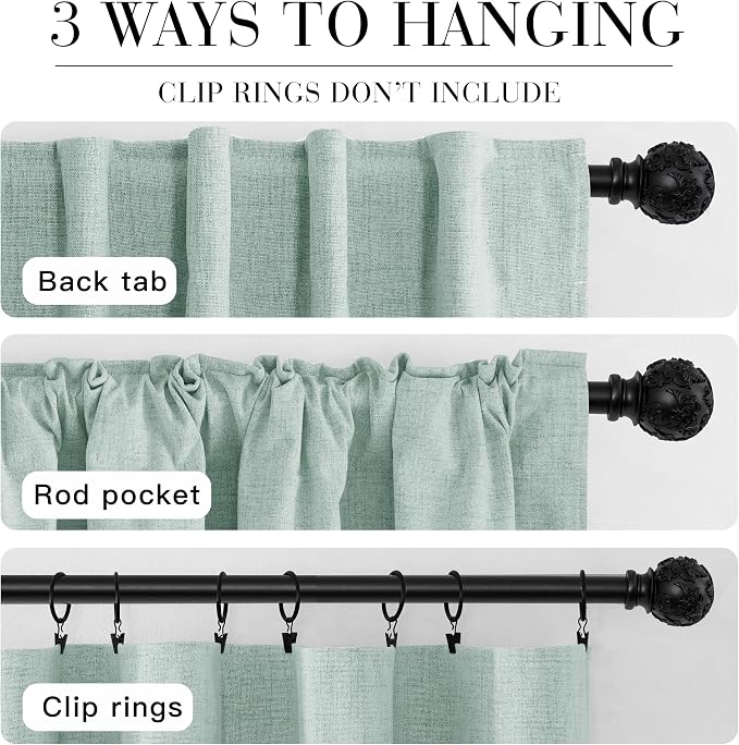 RYB HOME 100% Blackout Linen Textured Curtains 96 inches Long, Thermal Insulating Privacy Energy Saving for Bedroom Living Room Window Office Theater Baby Nursery, W 52 x L 96 in, Aqua, 2 Panels
