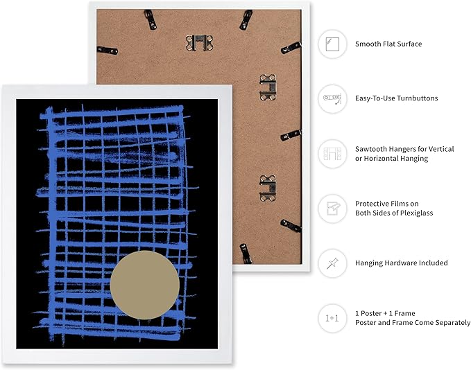 Monem Art Blue Grid Abstract Geometric Print - Modern Minimalist Art Poster - Wall Decor for Living Room, Bedroom or Office - 12x16 White Framed Wall Art by Mareike Bohmer
