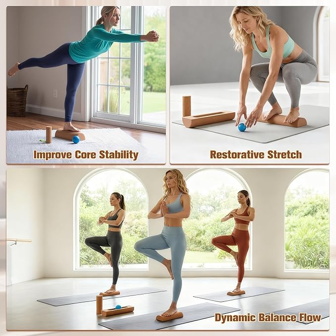 MUCITAGF Cork Balance Board - Ankle & Foot Strengthener Kit for Physical Therapy, Plantar Fasciitis Recovery, Core Stability, Enhanced Foot Function, Mobility and Prevent Falls | Balance Trainer