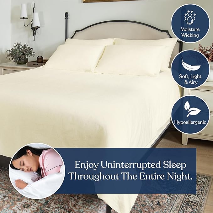GOTS Certified 100% Organic Cotton Percale Duvet Cover Set 400TC, Smooth & Breathable, Duvet for Hot Sleepers with 8 Internal Ties, (Ivory, King - 3 Piece with 2 King Sham)