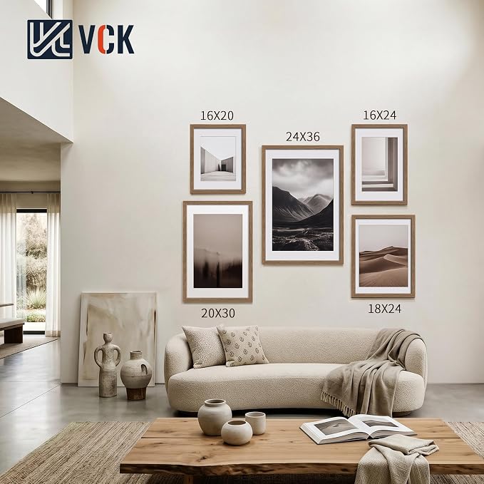 VCK 20x30 Poster Frames Walnut 3 Pack, Wide Border Wood, Display 20x30 Picture Photo with Mat or 18 x 24 Without, for Home, Office, Gallery, Woodgrain Series, Wall Hanging