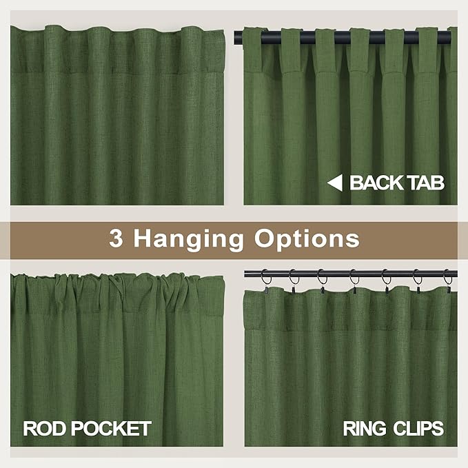 Christmas Olive Green Curtains 108 Inches Long for Living Room 2 Panels Set Back Tab Pocket Avocado Green Boho Drape Neutral Aesthetic Cottagecore Decor Linen Sheer Light Curtain for Kids Bedroom 9 FT