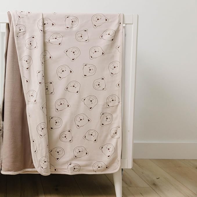 Woolino Toddler Blanket - Merino Wool and Organic Cotton Baby Blanket for Girls and Boys - 4 Season - 52.5” x 40” - Teddy Bear