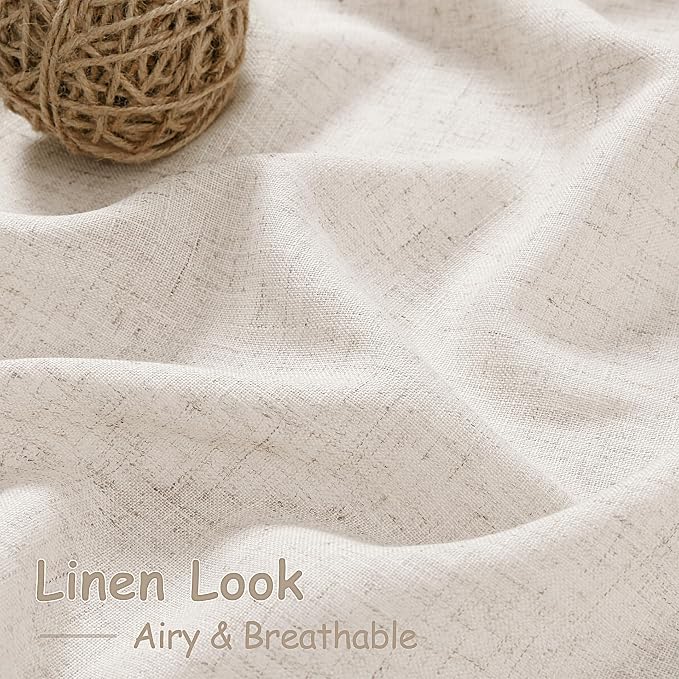 Nanspring Beige Semi Sheer Linen Curtains 72 inch Length for Living Room Back Tab Rod Pocket Modern Farmhouse Coastal Decor Beige Cotton Textured Gauze Curtains for Dining Room Office 52x72