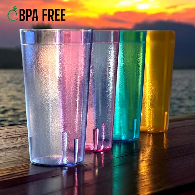 Oojami Set of 24 Plastic Tumblers, 20-Ounce Reusable Cups, BPA-Free & Shatterproof, Stackable Restaurant-Style Drinking Glasses for Water, Juice, and Everyday Use, Dishwasher Safe 20 oz