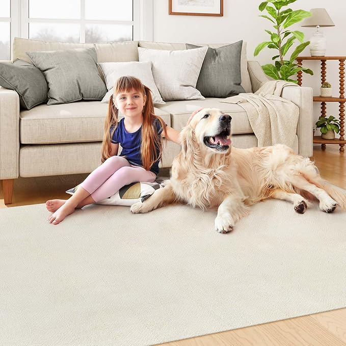 LEEVAN Washable Kitchen Rug 5' x 8', White Bathroom Rugs, Reversible Living Room Rug, Farmhouse Low Profile Bedroom Rugs, Modern Nursery Carpet for Foyer Laundry/Proch Decor