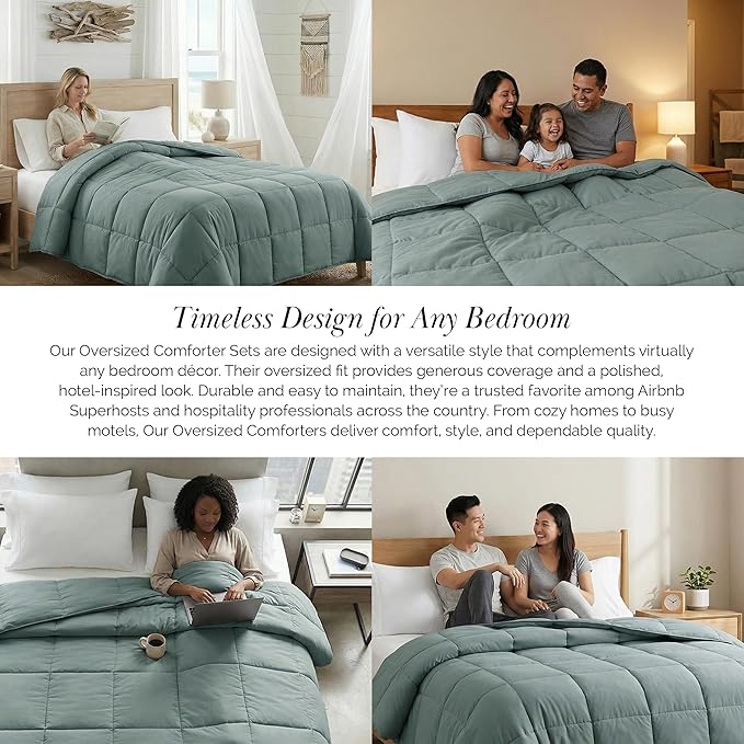 Southshore Fine Living, Inc. Lightweight Down Alternative Comforter Full, Queen Size Fluffy Duvet Insert Queen Down Comforter, Machine Washable Cozy Bedding, Steel Blue