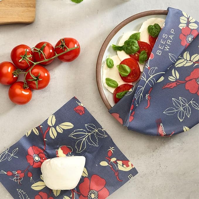 Bee's Wrap Beeswax Wraps for Food - 3 Pack of Assorted Beeswax Wraps - 2 Medium & Sandwich Wrap - Plastic Free Made in USA Reusable Natural Food Wrap - Botanical