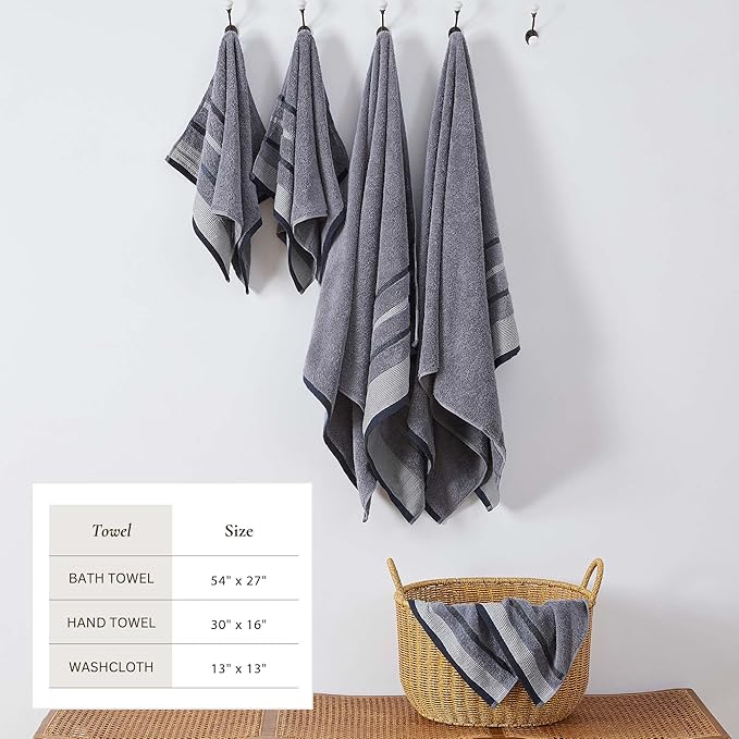 Great Bay Home Decorative Bath Towel Set - Luxury Cotton 6 Piece Towel Set - Luxurious, Ultra-Soft, Durable Towels for Bathroom Decor (Chambray Blue/White/Navy Blue)