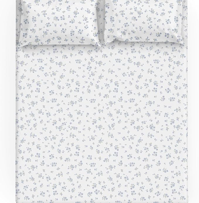 MakeMake Organics Organic Queen Fitted Sheet Set GOTS Certified Organic Cotton Fitted Sheet with Pillowcase Ultra Soft Non Toxic Breathable Hypoallergenic Colorful Neutral (Queen, Mini Roses)