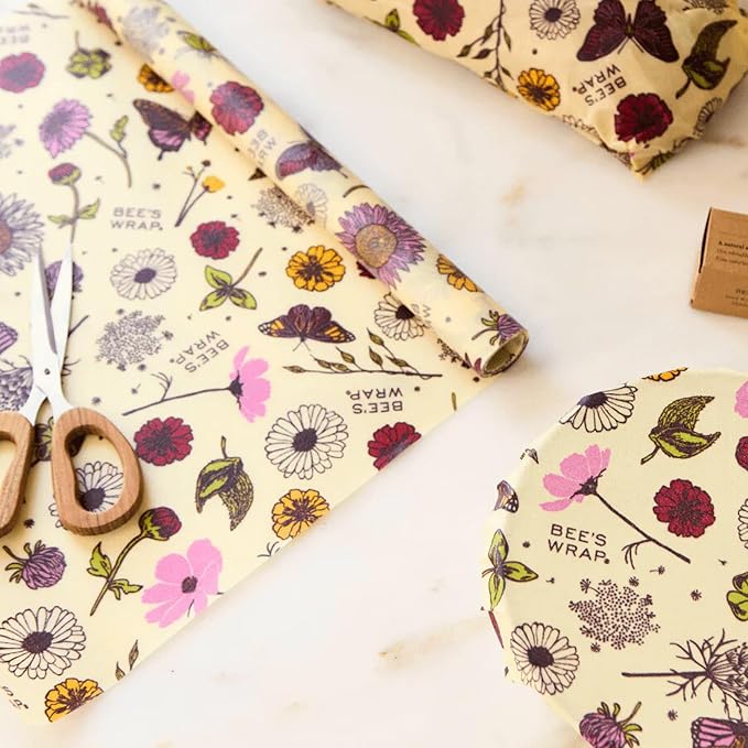 Bee's Wrap Beeswax Wraps for Food - Cut to Size 14x52" Beeswax Wrap Roll - Plastic Free Made in USA Reusable Natural Food Wrap - Meadow Magic